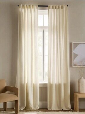 Quince Linen Ivory Filtering Curtains, 96" x 120"- 2 Panels. (T35)
